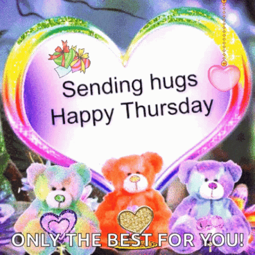 A Greeting Card That Says Sending Hugs Happy Thursday GIF