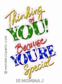 A Greeting Card That Says `` Thinking Of You Because You 'Re Special `` . GIF