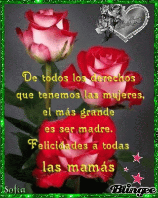 A Greeting Card With Red Roses And The Words De Todos Los Derechos Que Tenemos Las Mujeres El Mas Grande Es Ser Madre GIF
