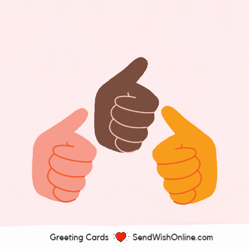 A Greeting Card With Three Hands Giving Thumbs Up GIF
