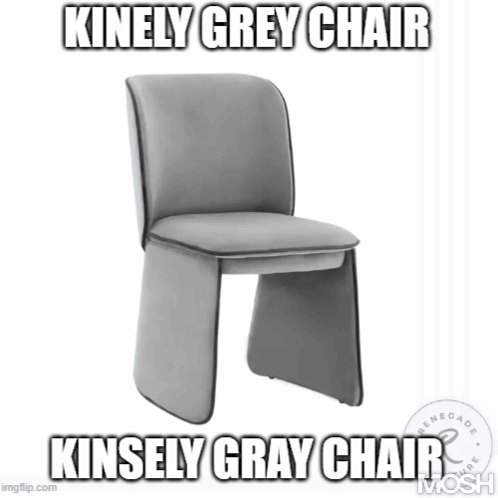 A Grey Chair With The Words Kinely Grey Chair Kinsely Grey Chair GIF