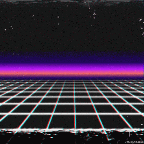 A Grid With A Purple Sky In The Background And The Word Kidmograph At The Bottom GIF