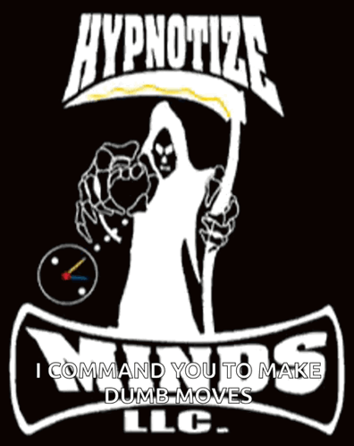 A Grim Reaper Holding A Scythe With The Words Hypnotize Ninjas Llc Below Him GIF