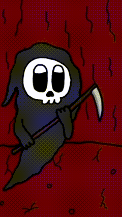 A Grim Reaper Is Holding A Scythe And Says That 'S Alright Man GIF