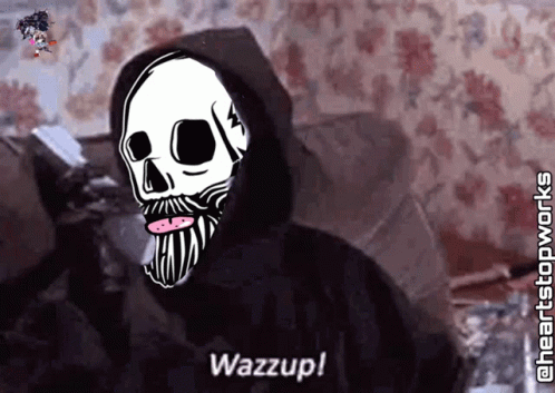 A Grim Reaper With A Beard Is Wearing A Black Hoodie And Saying Wazzup . GIF
