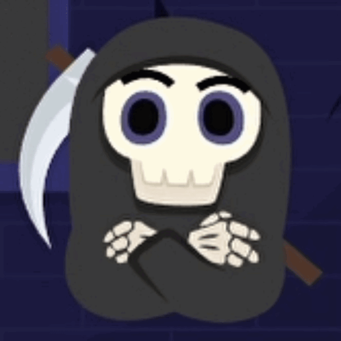 A Grim Reaper With A Scythe And A Skull On His Head GIF
