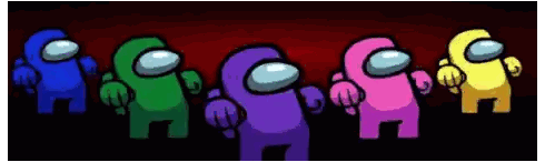 a group of among us characters are standing next to each other .