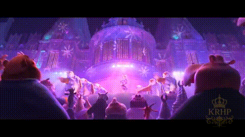 A Group Of Animals Are Standing In Front Of A Stage With A Purple Light . GIF