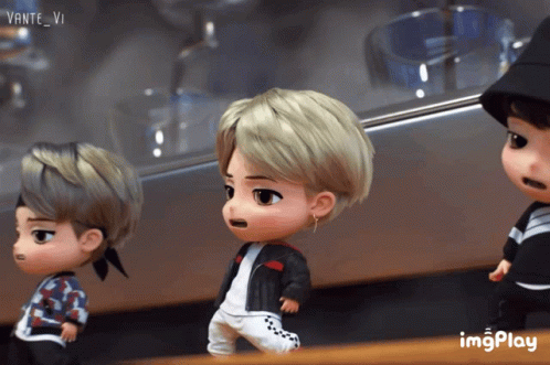 A Group Of Animated Dolls Standing Next To Each Other With A Gif That Says Imgplay On The Bottom GIF