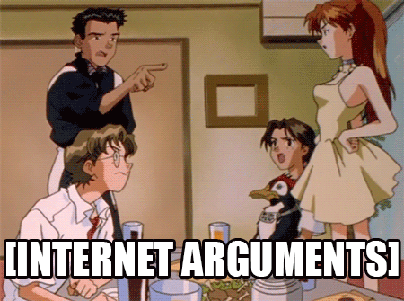 A Group Of Anime Characters Are Gathered Around A Table With The Words Internet Arguments Written Below Them GIF