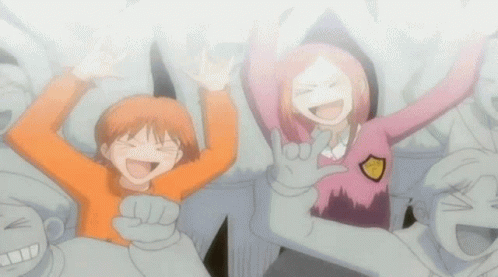 Anime Characters Laughing And Giving Peace Sign GIF