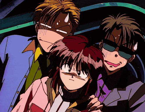 A Group Of Anime Characters Are Posing For A Picture And One Of Them Has Sunglasses On GIF