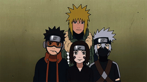 A Group Of Anime Characters Are Posing For A Picture With The Letter G On Their Headbands GIF