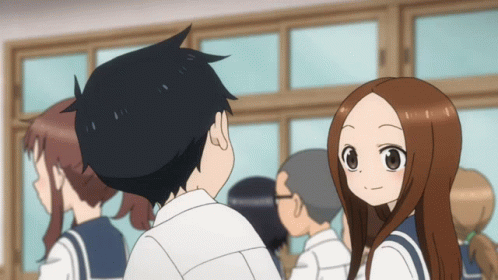 A Group Of Anime Characters Are Standing In A Classroom GIF