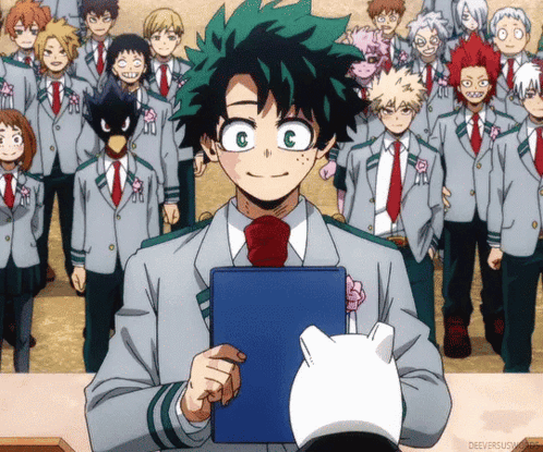 A Group Of Anime Characters Are Standing In A Line And One Of Them Has The Letter C On His Head GIF