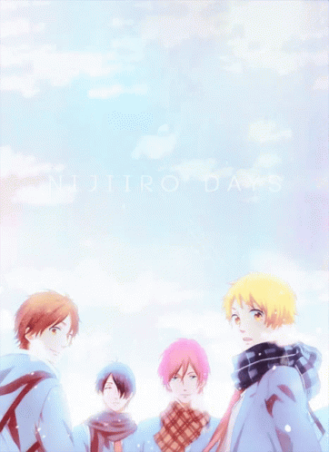 A Group Of Anime Characters Are Standing In Front Of A Blue Sky With The Words Nijiro Days Written Above Them GIF