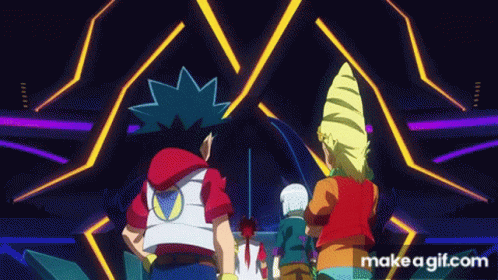 A Group Of Anime Characters Are Standing In Front Of A Stage With A Make A Gif.com Logo In The Corner GIF