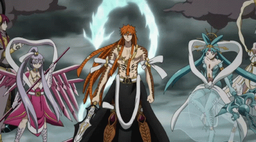 A Group Of Anime Characters Are Standing Next To Each Other And One Of Them Has The Letter U On Their Chest GIF