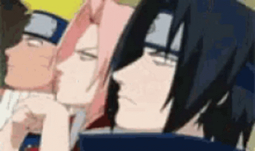 A Group Of Anime Characters Are Standing Next To Each Other In A Row . GIF