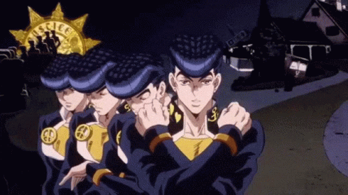 A Group Of Anime Characters Are Standing Next To Each Other In Front Of A Building . GIF