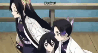 A Group Of Anime Characters Are Standing Next To Each Other On A Bridge . GIF