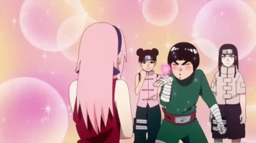 A Group Of Anime Characters Including A Girl With Pink Hair And A Boy With Green Shorts GIF