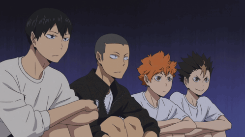 A Group Of Anime Characters Sit With Their Arms Crossed GIF