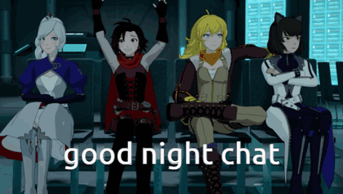 A Group Of Anime Characters Sitting Next To Each Other With The Words Good Night Chat Written Below Them GIF