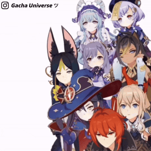 A Group Of Anime Characters Standing Next To Each Other With Gacha Universe Written On The Bottom GIF