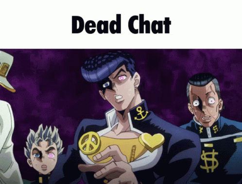A Group Of Anime Characters Standing Next To Each Other With The Words Dead Chat Written Above Them GIF