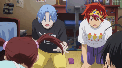 A Group Of Anime Characters With One Wearing A T-Shirt That Says ' Duck ' On It GIF