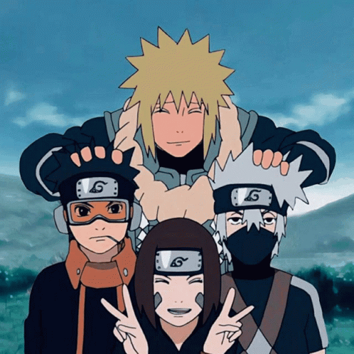 A Group Of Anime Characters With The Letter G On Their Head GIF