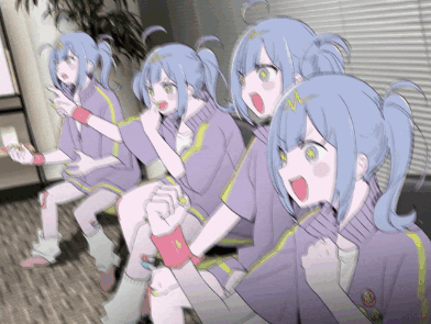 A Group Of Anime Girls Are Sitting In A Row Playing A Video Game GIF