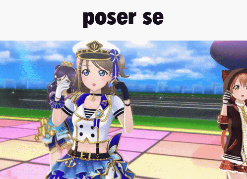 A Group Of Anime Girls Standing Next To Each Other With The Words " Poser Se " Written Above Them GIF