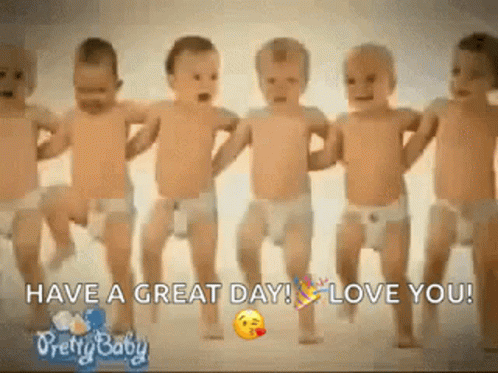 A Group Of Baby 'S In Diapers Are Standing Next To Each Other . GIF
