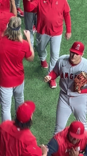 A Group Of Baseball Players Are Standing On Top Of A Field . GIF