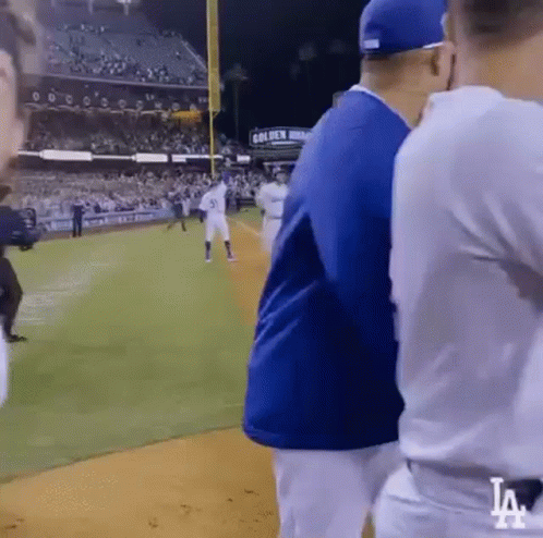 A Group Of Baseball Players Standing On A Baseball Field . GIF