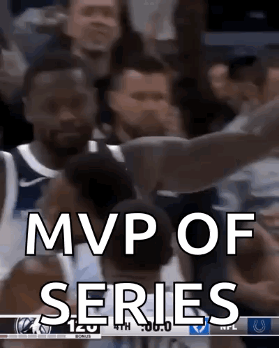 A Group Of Basketball Players Are Celebrating With The Words Mvp Of Series GIF