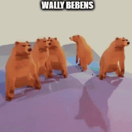 A Group Of Bears Are Standing In A Row With The Words Wally Bebens Written Above Them GIF