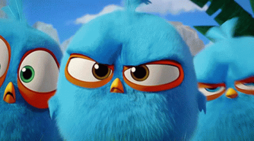 A Group Of Blue Angry Birds Are Looking At The Camera GIF