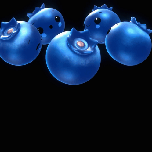 A Group Of Blueberries With Faces On Them GIF