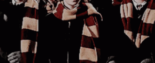 A Group Of Boys Wearing Scarves Are Standing Next To Each Other . GIF