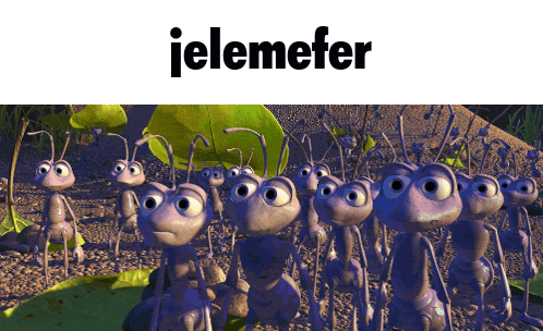 A Group Of Cartoon Ants Are Standing Next To Each Other With The Word Jelemefer Above Them GIF