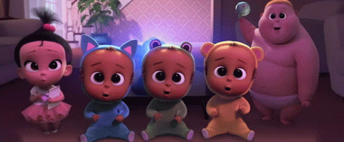 A Group Of Cartoon Babies Are Sitting In A Room GIF