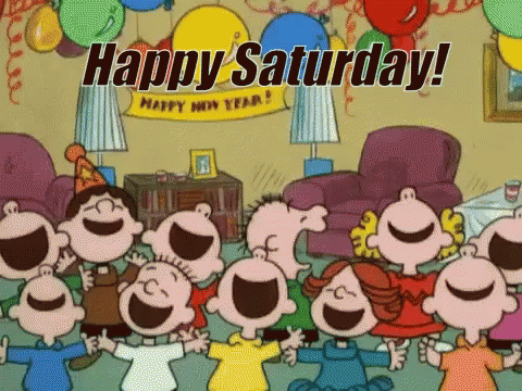 A Group Of Cartoon Characters Are Celebrating A New Year 'S Eve Party With Balloons . GIF