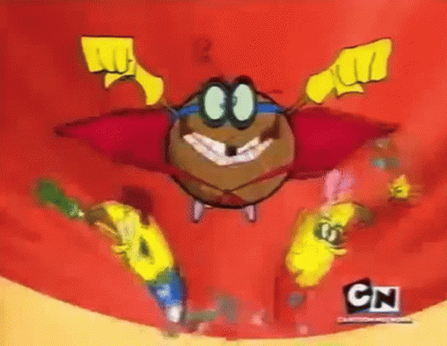 a group of cartoon characters are flying through the air in a cartoon .