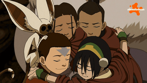 A Group Of Cartoon Characters Are Hugging With A Nickelodeon Logo In The Background GIF