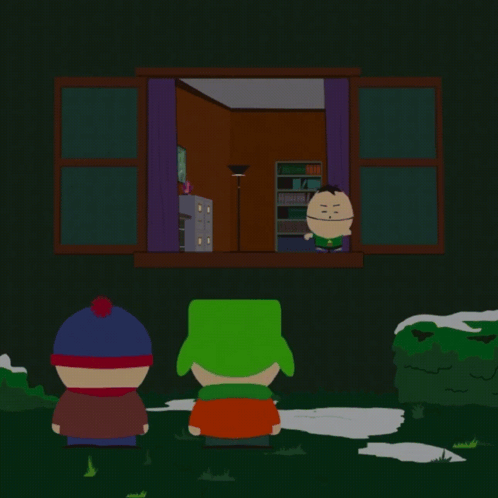 A Group Of Cartoon Characters Are Looking Out A Window GIF