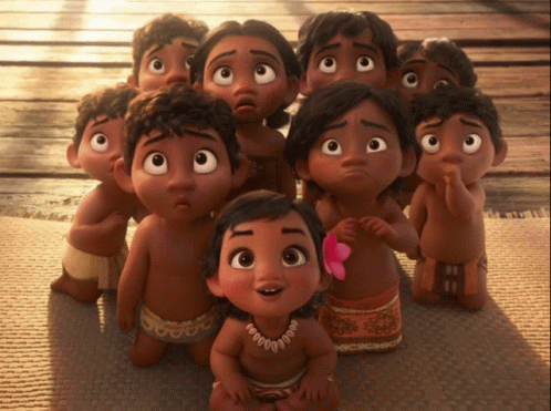 A Group Of Cartoon Characters Are Looking Up At Something GIF