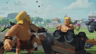 A Group Of Cartoon Characters Are Playing A Video Game Called Clash Of Clans GIF